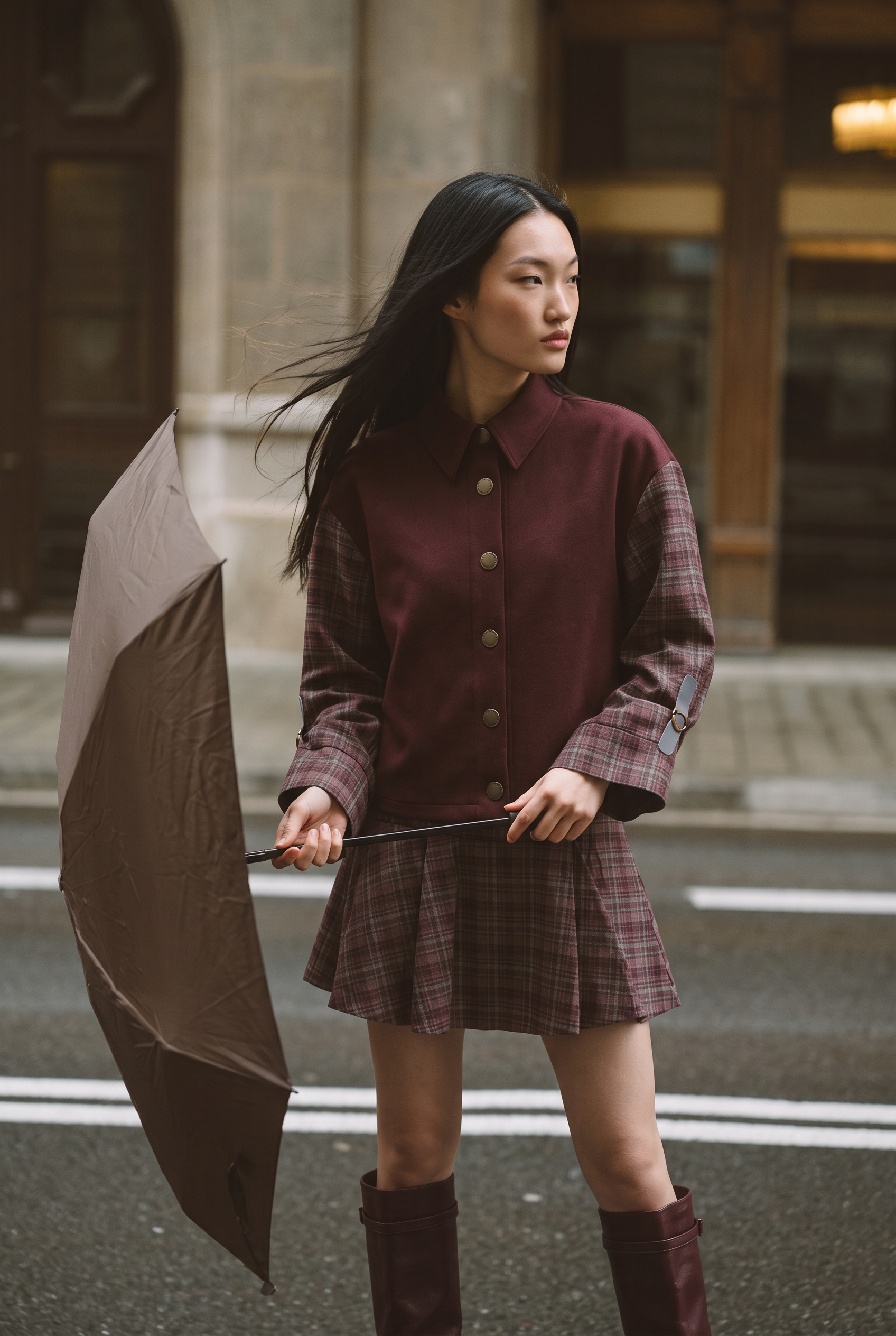 Camisa CLEO com Mangas Xadrez Bordeaux - SAHOCO 4