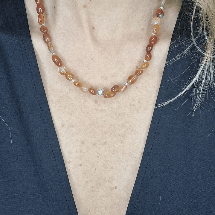 Collar cornalina con esfera plata 1