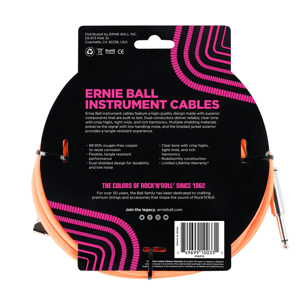 Cable de Instrumento Trenzado Recto/Angulado 3m - Neon Orange P06079 2