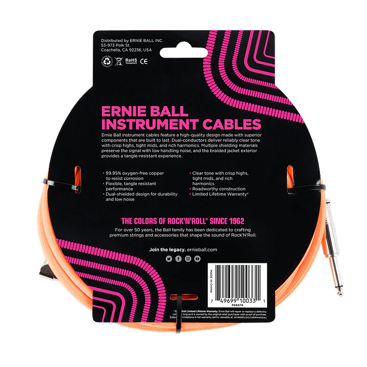 Cable de Instrumento Trenzado Recto/Angulado 3m - Neon Orange P06079 2