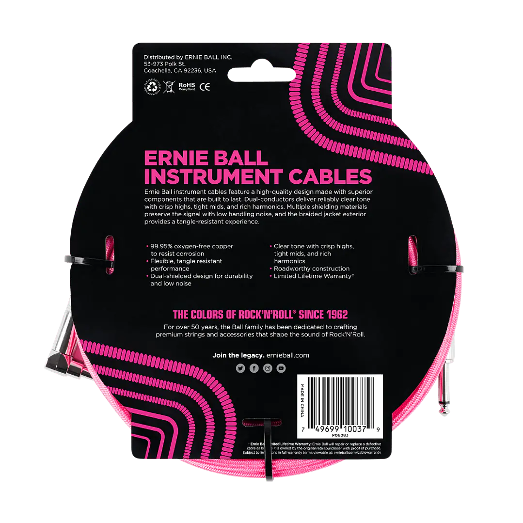 Cable de Instrumento Trenzado Recto/Angulado 5,5m - Neon Pink P06083 2