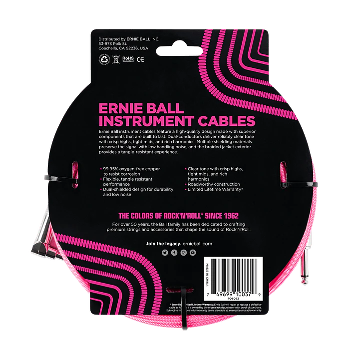 Cable de Instrumento Trenzado Recto/Angulado 5,5m - Neon Pink P06083 2