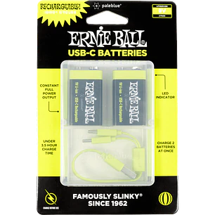 Batería USB‑C recargable 9V Ernie Ball by Paleblue — Pack de 2