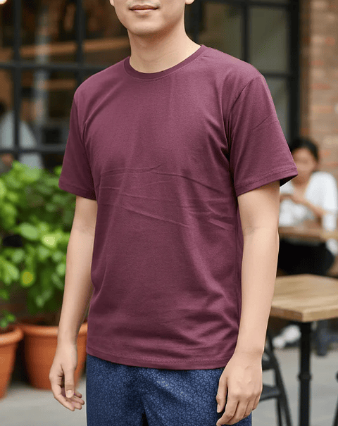 Polera lisa cuello redondo burdeo