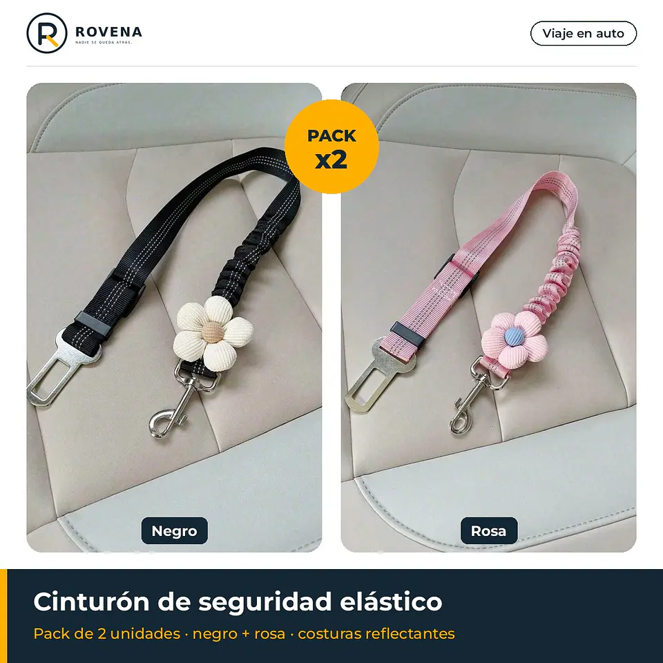 Cinturón de seguridad elástico reflectante para auto (pack 2) 1