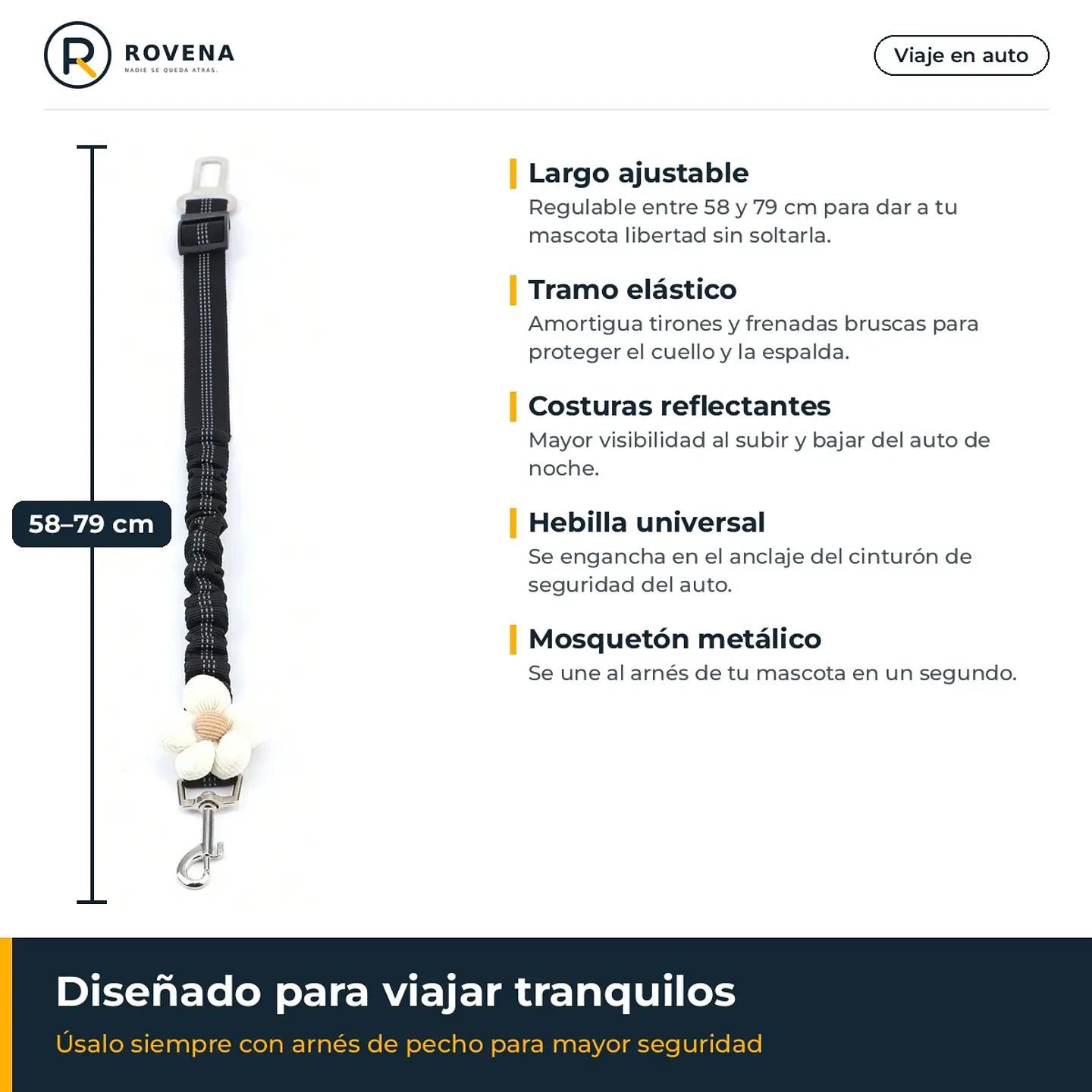 Cinturón de seguridad elástico reflectante para auto (pack 2) 2