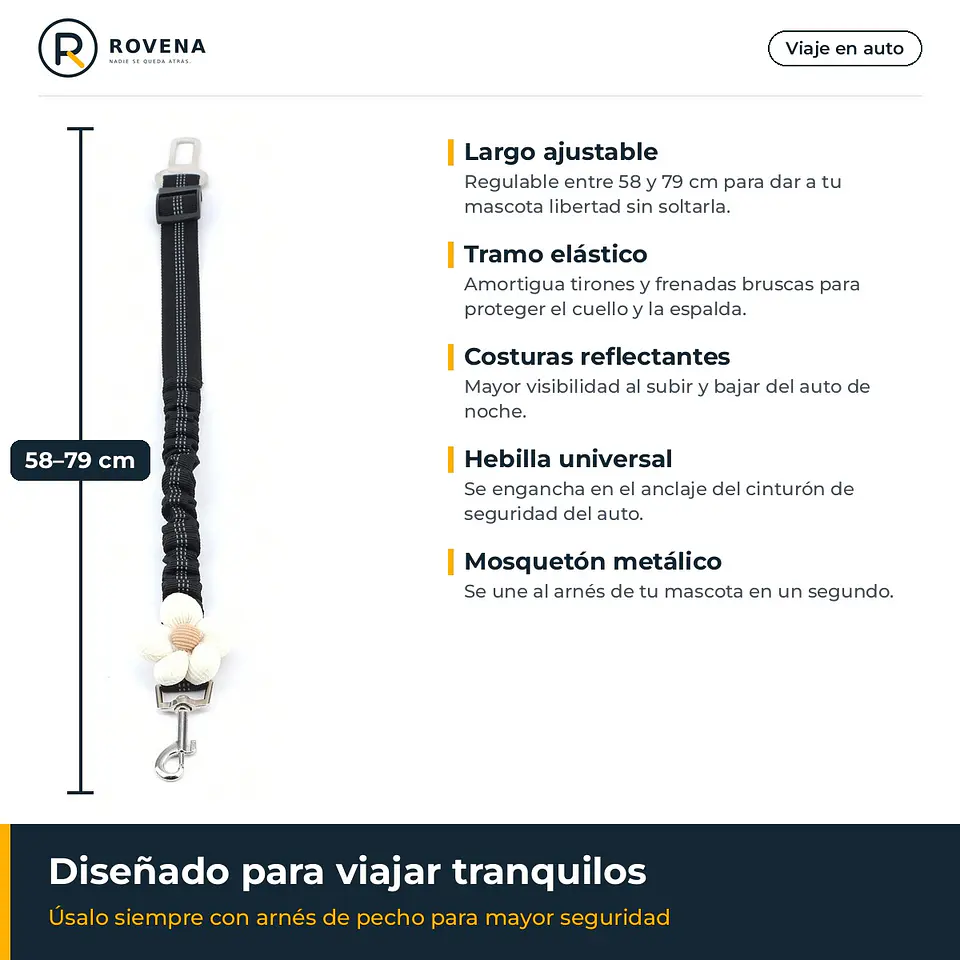 Cinturón de seguridad elástico reflectante para auto (pack 2) 2
