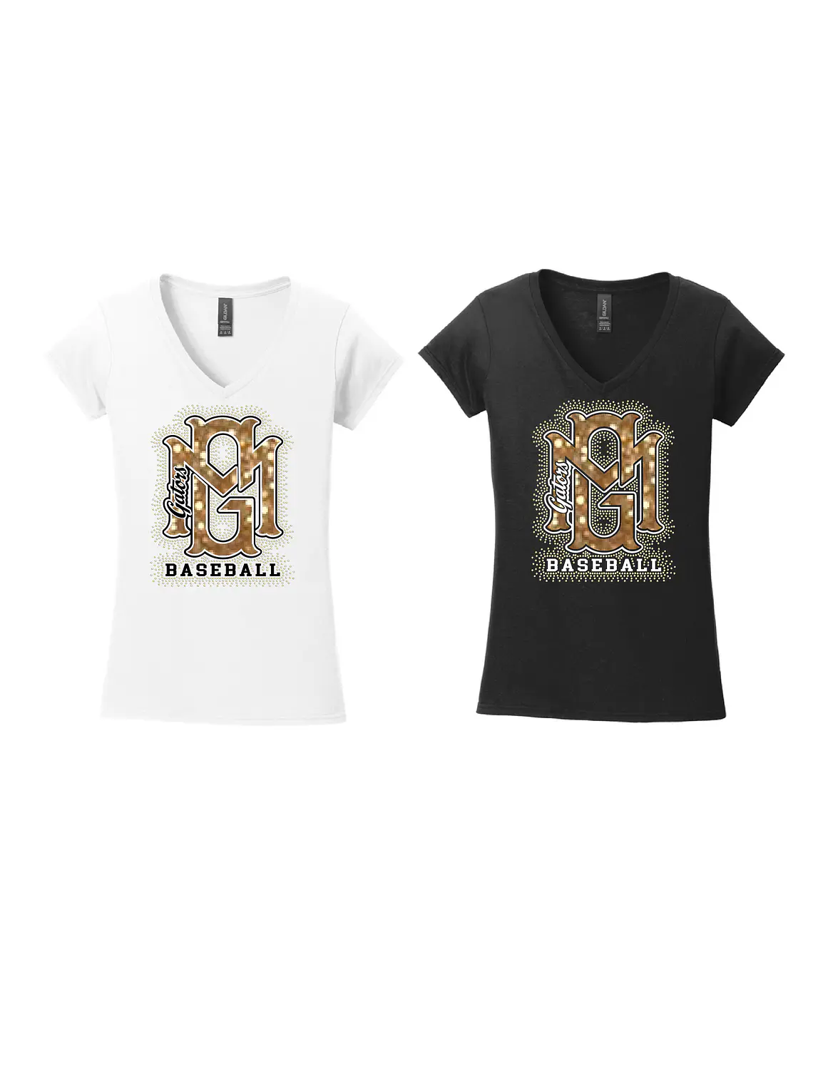 Women's V-Neck Bling Baseball Tee 1