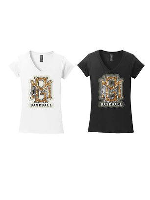 Women's V-Neck Bling Baseball Tee