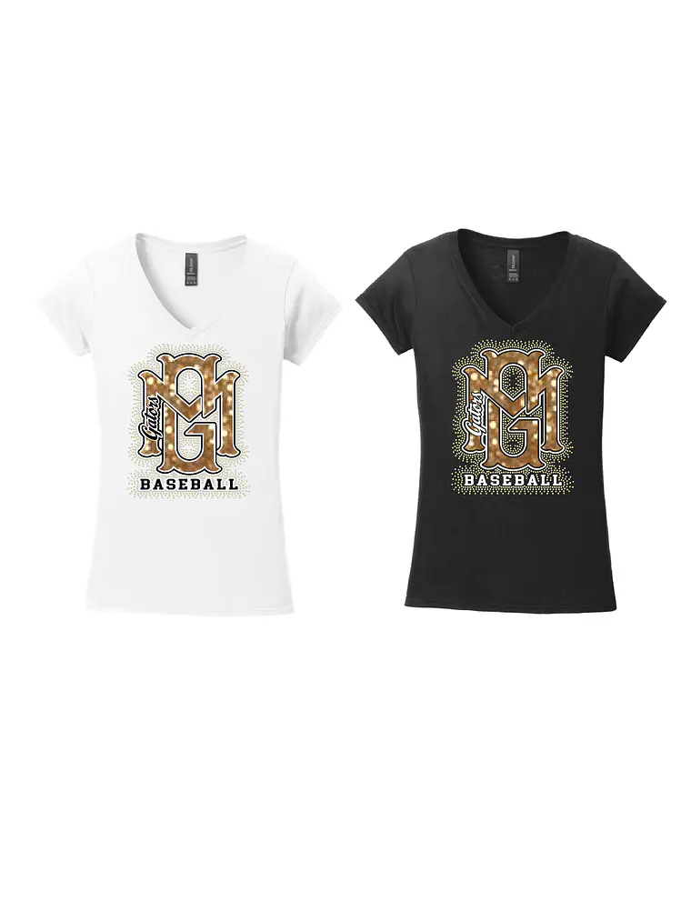 Women's V-Neck Bling Baseball Tee 1