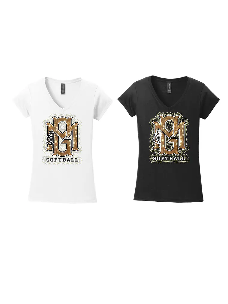 Women's V-Neck Bling Softball Tee 1