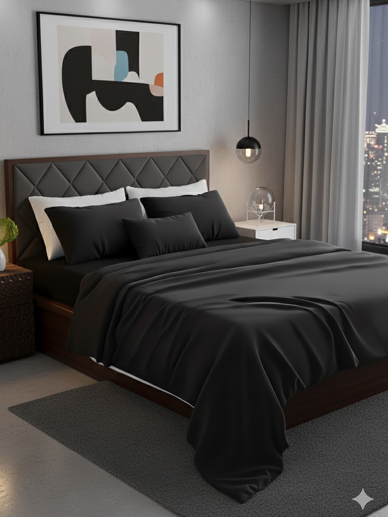 JUEGO DE SÁBANAS NEGRO 1 PLAZA 1