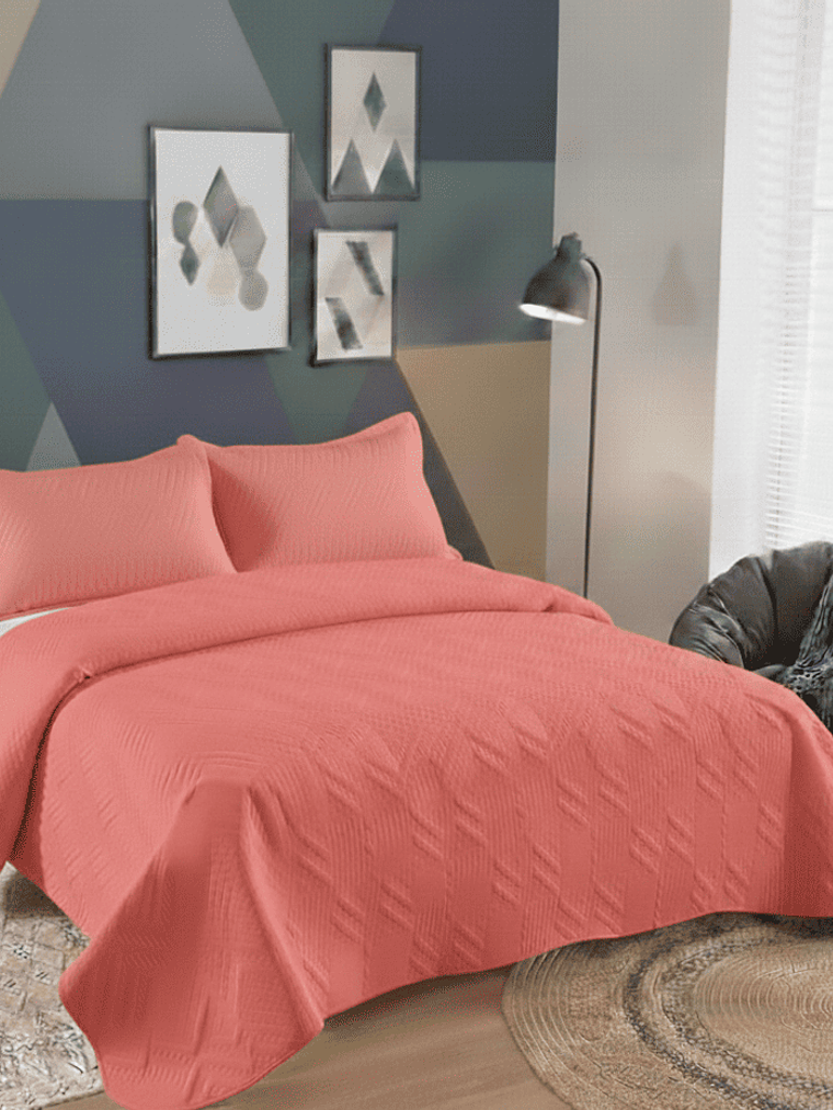 Cubrecama Quilt King Liso Texturizado  + 2Funda Almohada 7