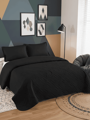 Cubrecama Quilt 1.5 Plazas Liso Texturizado + 1 Funda Almohada