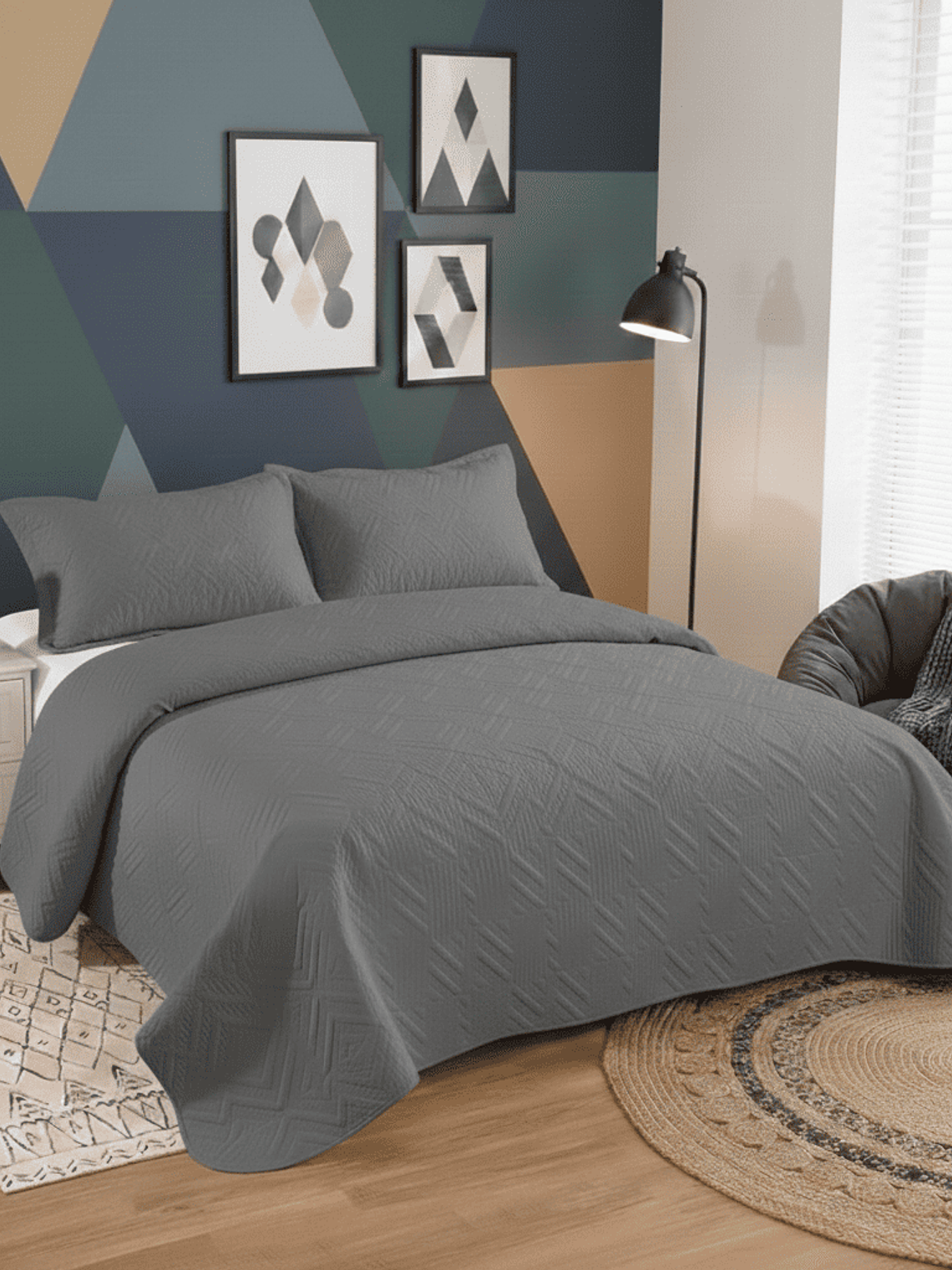 Cubrecama Quilt 1.5 Plazas Liso Texturizado + 1 Funda Almohada 6