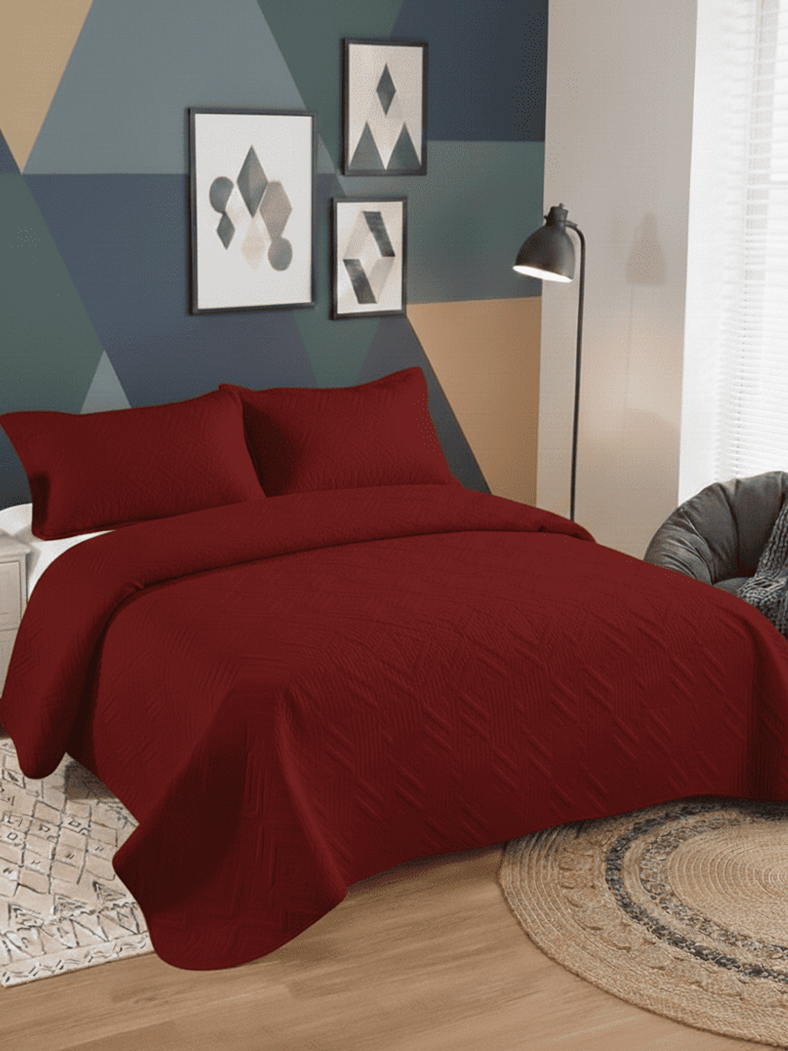 Cubrecama Quilt 1.5 Plazas Liso Texturizado + 1 Funda Almohada 7