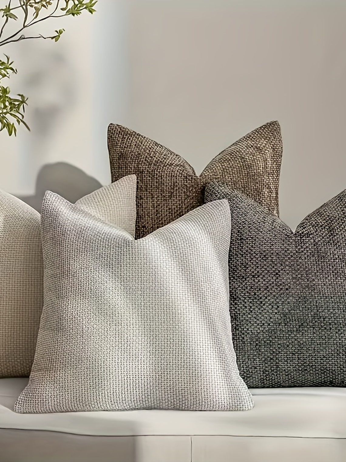 4pcs Bohemian Style Polyester Zipper Cover Pillows - Soft Sherpa Fabric, Neutral Tone, Machine Washable, Ideal for Modern Farmhouse, Bedroom, Living Room Decor, Living Room Decor|Bohemian Style Pillow 3