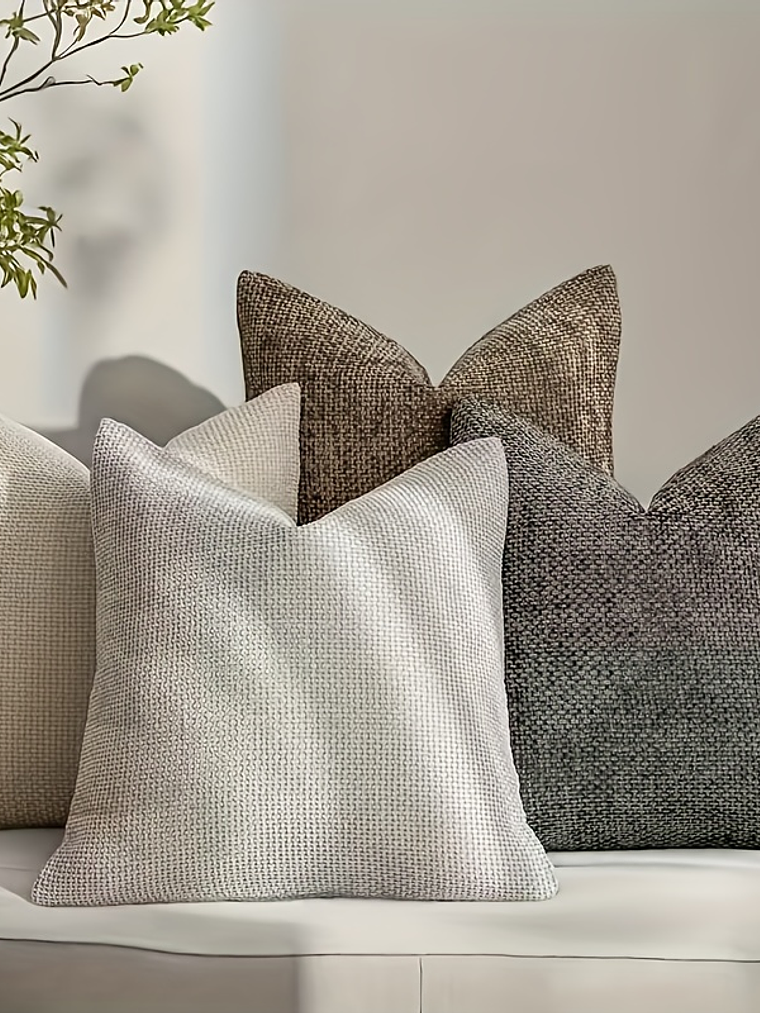 4pcs Bohemian Style Polyester Zipper Cover Pillows - Soft Sherpa Fabric, Neutral Tone, Machine Washable, Ideal for Modern Farmhouse, Bedroom, Living Room Decor, Living Room Decor|Bohemian Style Pillow 3