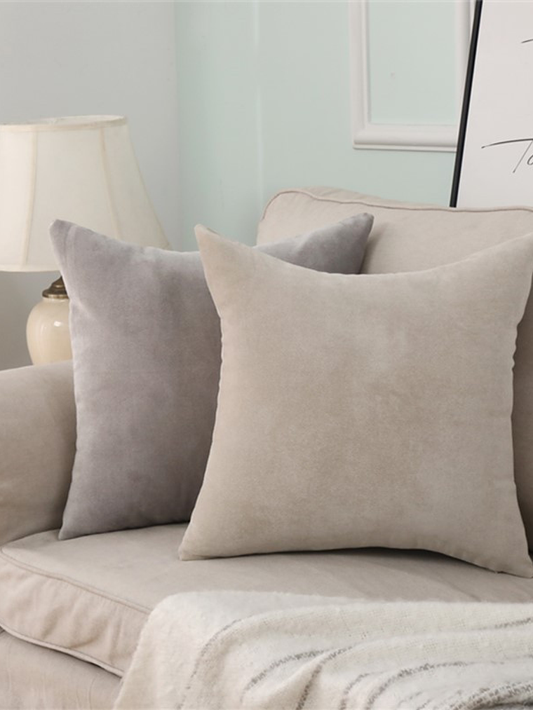 Set of 2 Modern Decorative Velvet Throw Pillow Covers 18x18inch (45x45 cm) – Decorative Square Cushion Cases for Sofa, Couch, and Living Room Décor in Blue, Beige, and Yellow – Durable, Soft, and 1