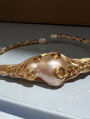  Queendom Open Cuff Bracelet Featuring Natural Freshwater Pearls