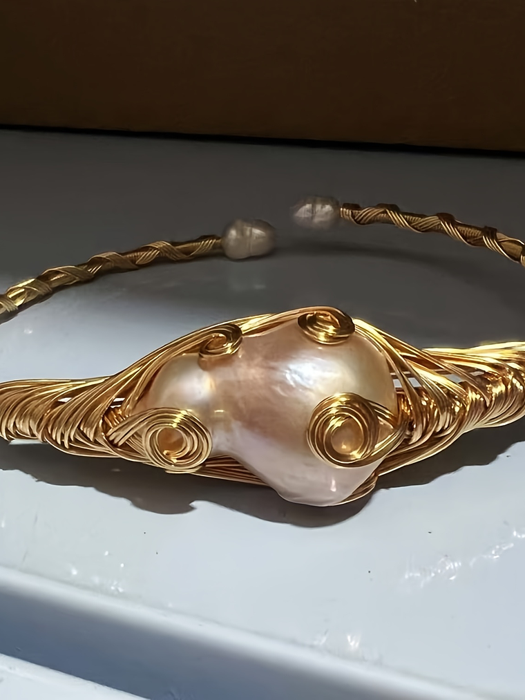  Queendom Open Cuff Bracelet Featuring Natural Freshwater Pearls 1