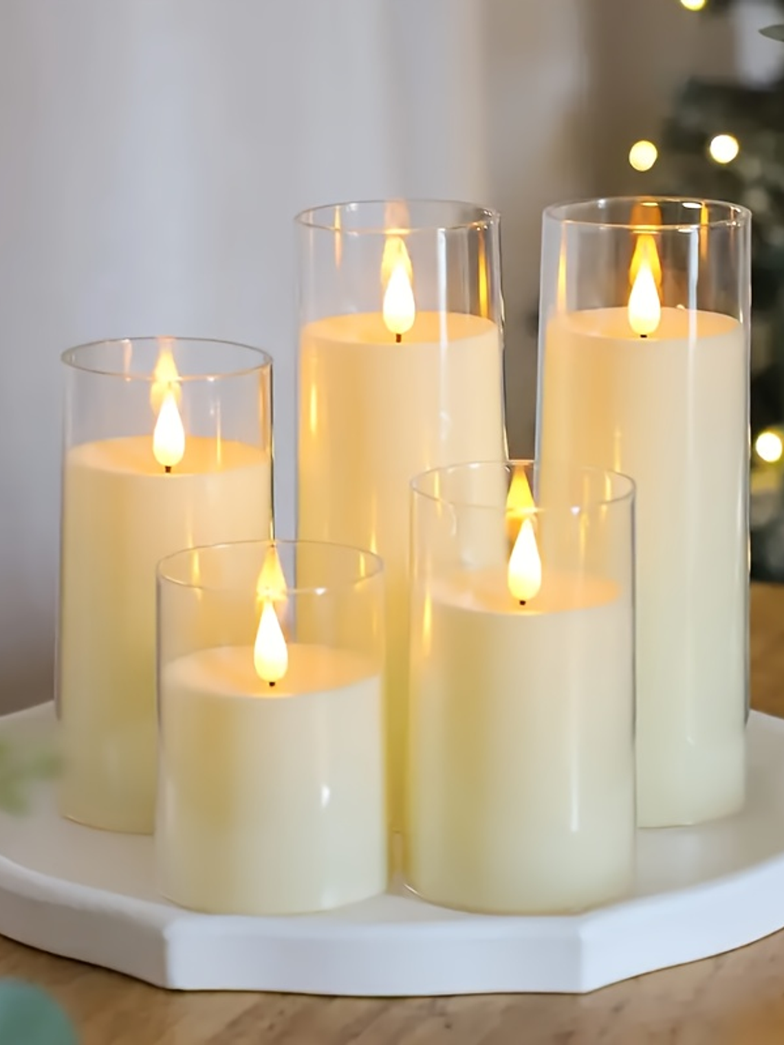 [Christmas Halloween] Halloween Christmas Decorations, Ivory Flameless Candles With Remote And Timer, 5pcs 1 AA Battery Operated Acrylic Flickering LED Pillar Candles For Romantic Ambiance And Home Ho 1