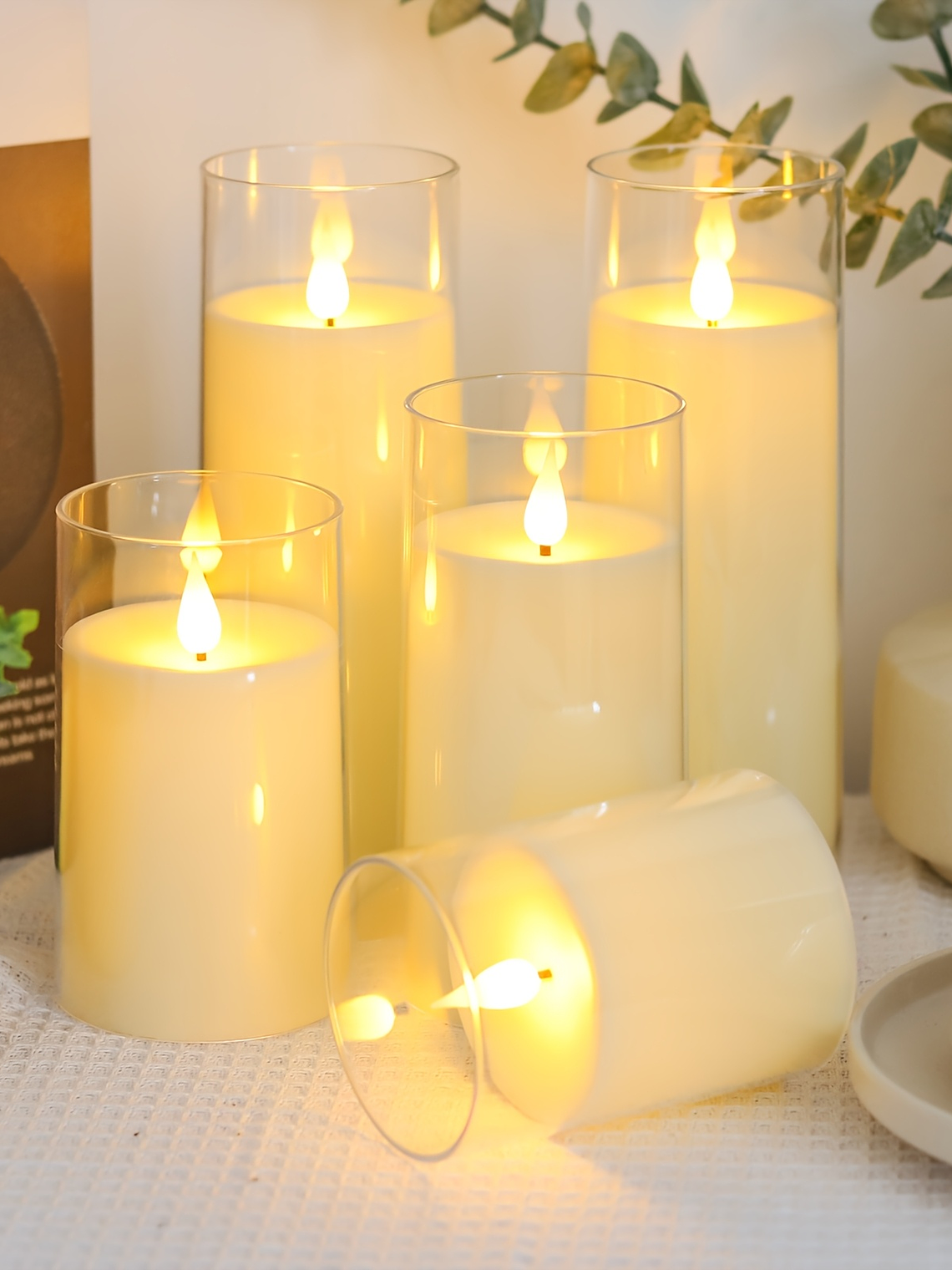 [Christmas Halloween] Halloween Christmas Decorations, Ivory Flameless Candles With Remote And Timer, 5pcs 1 AA Battery Operated Acrylic Flickering LED Pillar Candles For Romantic Ambiance And Home Ho 2