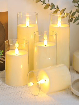 [Christmas Halloween] Halloween Christmas Decorations, Ivory Flameless Candles With Remote And Timer, 5pcs 1 AA Battery Operated Acrylic Flickering LED Pillar Candles For Romantic Ambiance And Home Ho