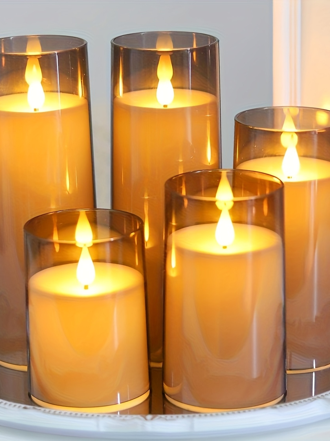 [Christmas Halloween] Halloween Christmas Decorations, Ivory Flameless Candles With Remote And Timer, 5pcs 1 AA Battery Operated Acrylic Flickering LED Pillar Candles For Romantic Ambiance And Home Ho 3