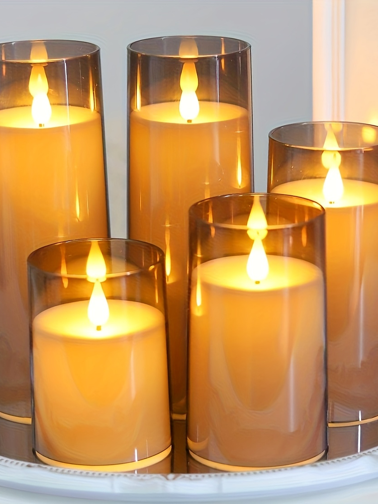 [Christmas Halloween] Halloween Christmas Decorations, Ivory Flameless Candles With Remote And Timer, 5pcs 1 AA Battery Operated Acrylic Flickering LED Pillar Candles For Romantic Ambiance And Home Ho 3