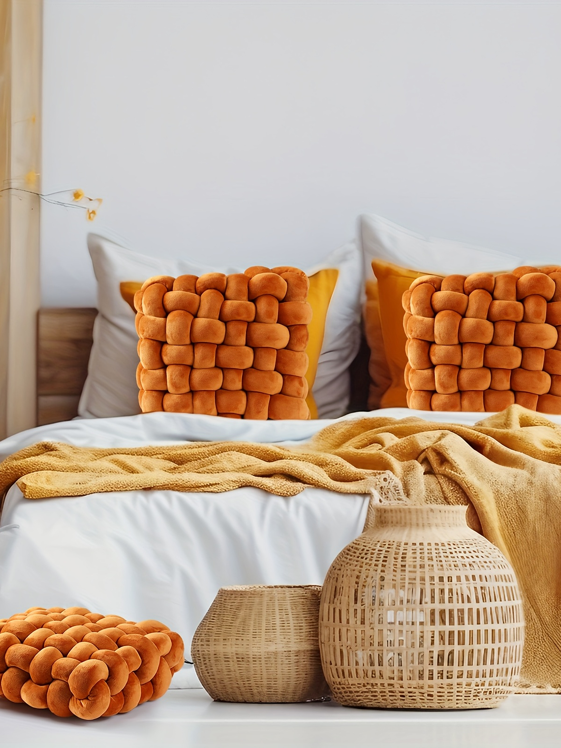 2pcs Knot Pillow Soft Throw Pillow Home Decoration Cushion Square Office Knotted Plush Throw Cushion For Living Room Bedroom Sofa Couch Living Room Decor, 12'' X 13'' 3