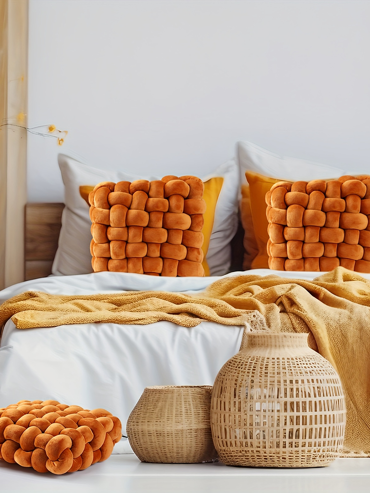 2pcs Knot Pillow Soft Throw Pillow Home Decoration Cushion Square Office Knotted Plush Throw Cushion For Living Room Bedroom Sofa Couch Living Room Decor, 12'' X 13'' 3