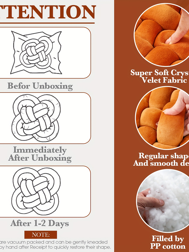 2pcs Knot Pillow Soft Throw Pillow Home Decoration Cushion Square Office Knotted Plush Throw Cushion For Living Room Bedroom Sofa Couch Living Room Decor, 12'' X 13'' 4