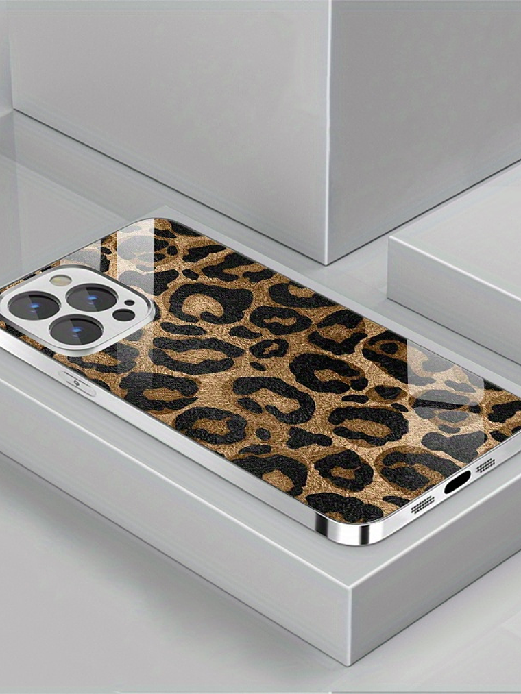 Vibrant Electroplated Tempered Glass Leopard-Pattern Phone Case for Apple for iphone 17, Air 16, Pro Max 15, 14 Plus, 13, 12, 11, Premium Shockproof Protection, Smartphone Case A, Handy Cover 4