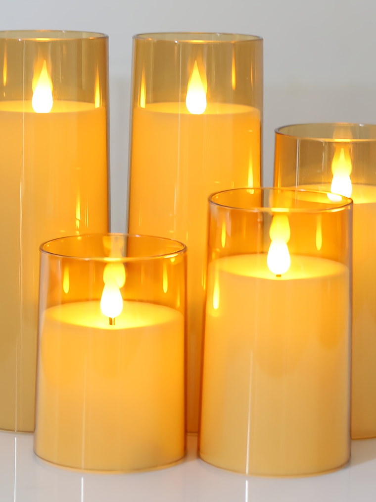 [Christmas Halloween] Halloween Christmas Decorations, Ivory Flameless Candles With Remote And Timer, 5pcs 1 AA Battery Operated Acrylic Flickering LED Pillar Candles For Romantic Ambiance And Home Ho 5