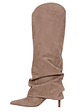 Women'S Genuine Leather Fold Over Knee High Boots - Wide Calf Pointed Toe Stiletto Heels, Pull-On Closure, All-Season Tall Booties with Cushioned Insole & Arch Support, Brown/Coffee - Versatile for Ca - vignette 1