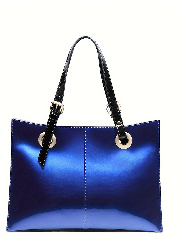 Women Patent Leather Handbag - Genuine Burgundy Purse, Large Capacity Tote & Wallet Combo (Handheld/Purse) in Red/Navy/Dark Purple, Golden-Tone Hardware, Adjustable Strap - Elegant Designer Bag for,,  1