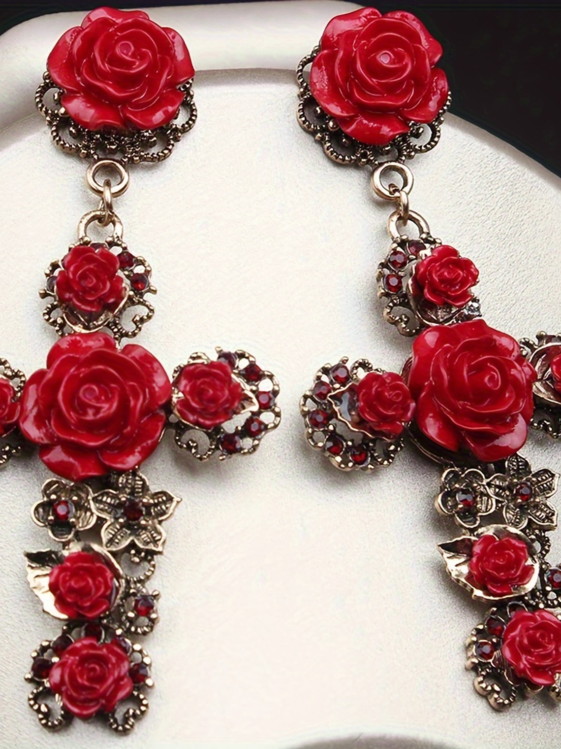 Tears of Joy Vintage Rose Cross Earrings  2