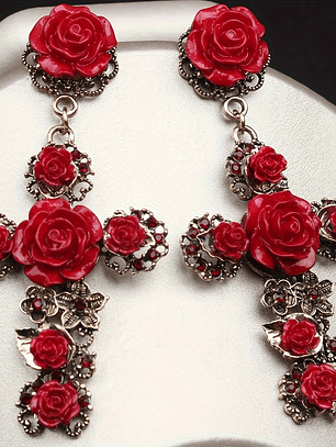 Tears of Joy Vintage Rose Cross Earrings 