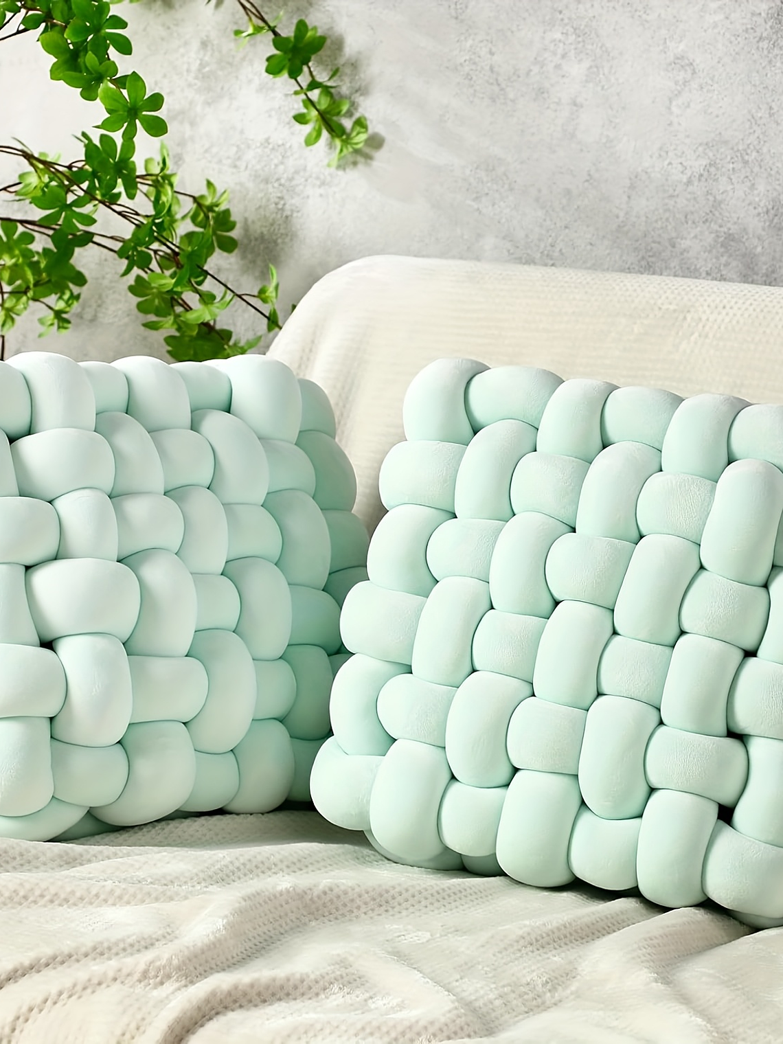 2pcs Knot Pillow Soft Throw Pillow Home Decoration Cushion Square Office Knotted Plush Throw Cushion For Living Room Bedroom Sofa Couch Living Room Decor, 12'' X 13'' 7