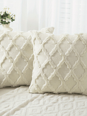 2pcs Boho Throw Pillow Covers 18x18 Inch Shaggy Plush Faux Wool with 3D Embroidery Pattern Suede Decorative Pillow Covers Luxury Cushion Covers for Couch Sofa Livingroom