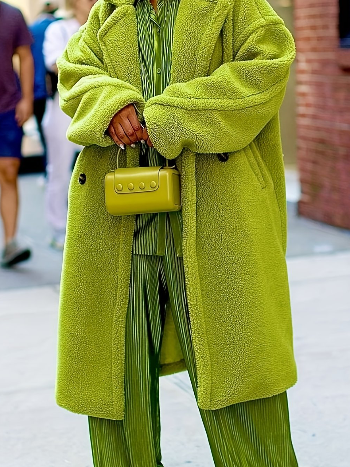 GLOURI Women'S Winter Faux-Fur Coat - Thick Insulated Maxi Jacket with Lapel Collar & Pockets, Solid Green Fleece Outerwear, Hand Washable H-Line Silhouette for Casual & Formal Outfits, Warm Winter Co 7