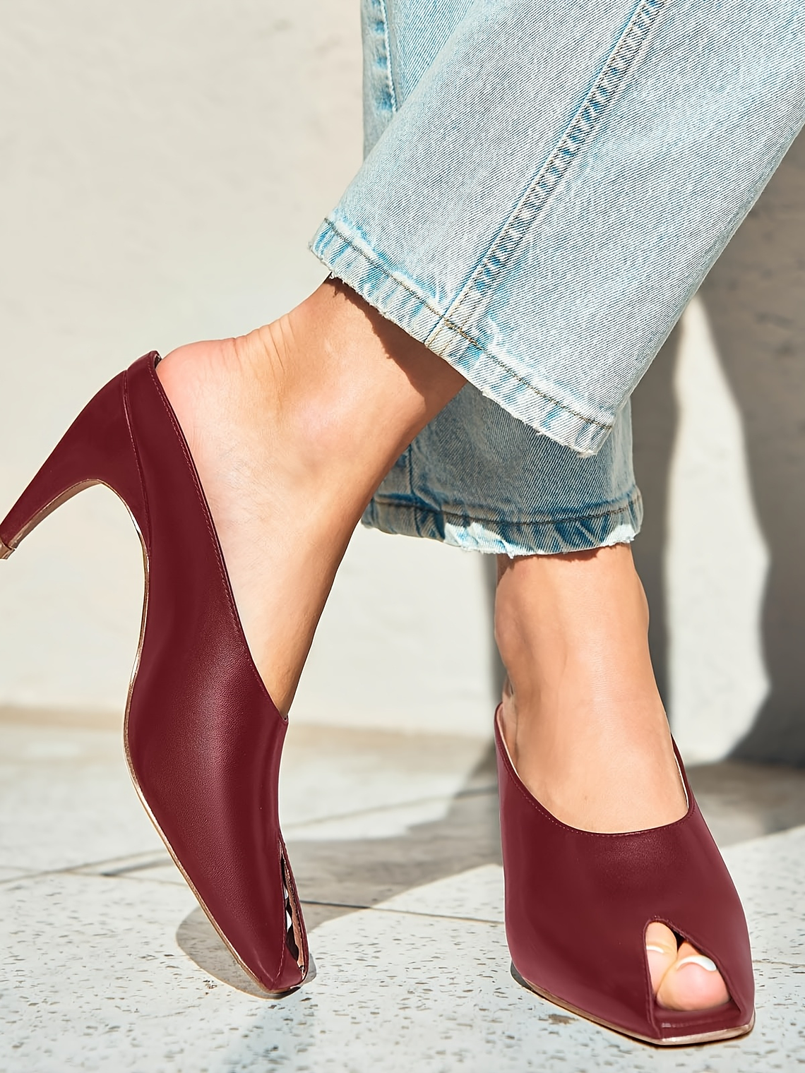 Dainty Peep Toe Kitten Heel Mules 4