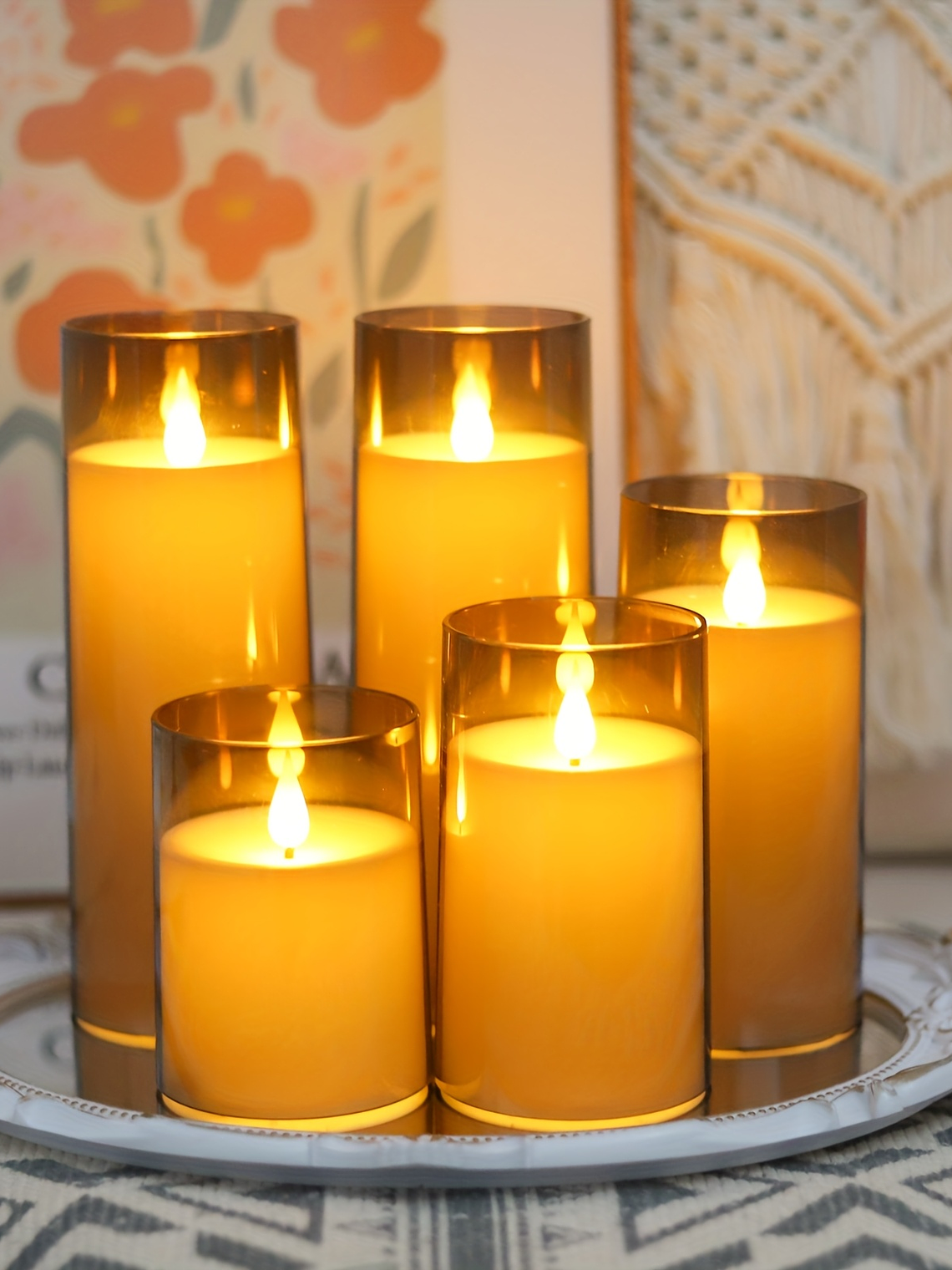 [Christmas Halloween] Halloween Christmas Decorations, Ivory Flameless Candles With Remote And Timer, 5pcs 1 AA Battery Operated Acrylic Flickering LED Pillar Candles For Romantic Ambiance And Home Ho 8