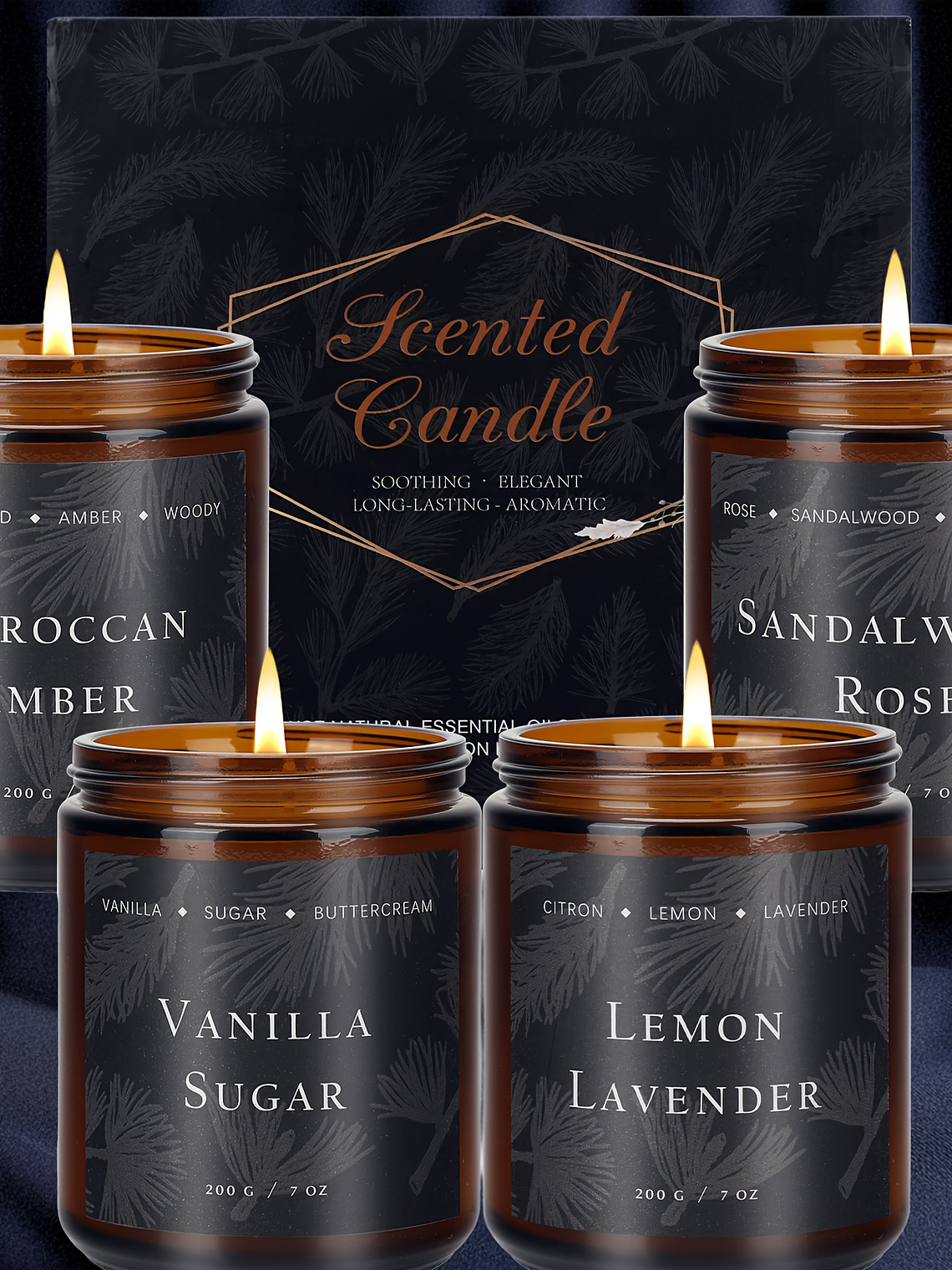 4 Pack Scented Candles For Home Scented Candles, 28 Oz Soy Wax Candle Gift Set For Women Men (Lemon Lavender/Vanilla Sugar/Sandalwood Rose/Moroccan Amber), for home Decor, Room Decor, Birthday, Valent 2