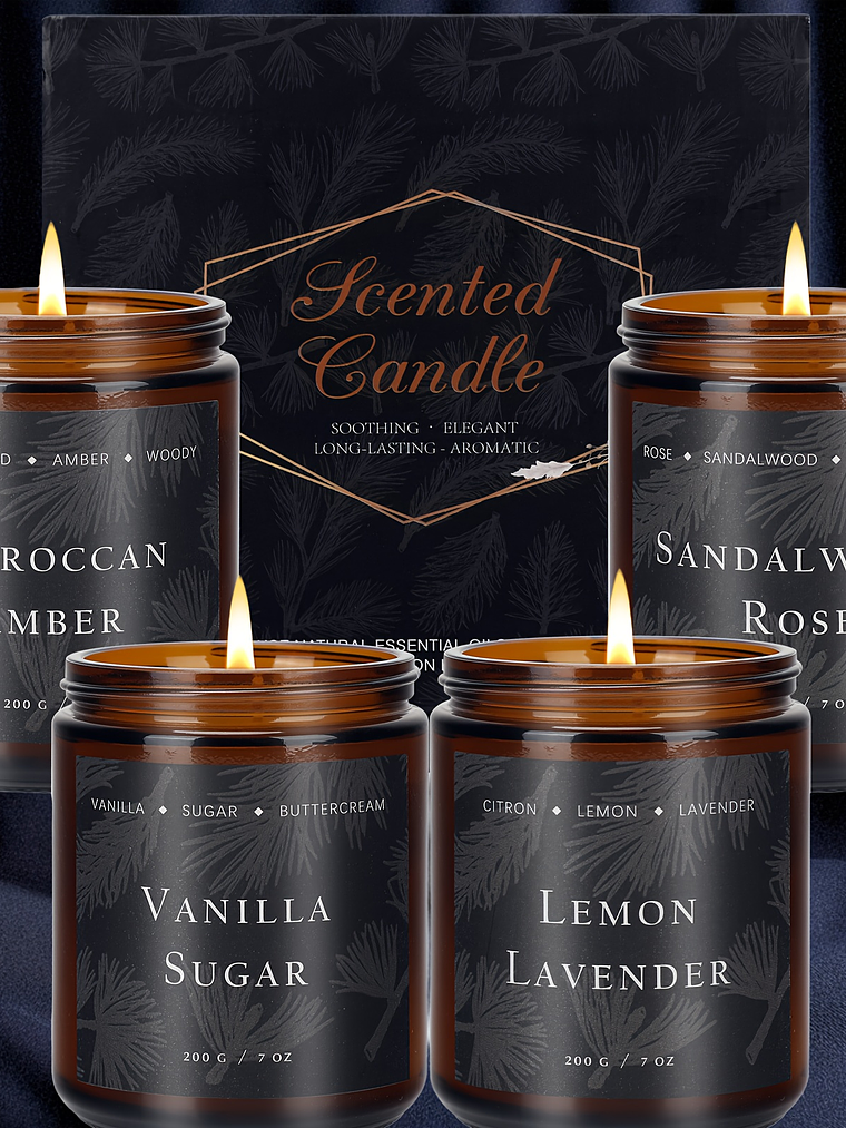 4 Pack Scented Candles For Home Scented Candles, 28 Oz Soy Wax Candle Gift Set For Women Men (Lemon Lavender/Vanilla Sugar/Sandalwood Rose/Moroccan Amber), for home Decor, Room Decor, Birthday, Valent 2