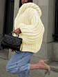 Cozy Thickened Hooded Lantern Sleeve Cardigan Sweater  - vignette 1