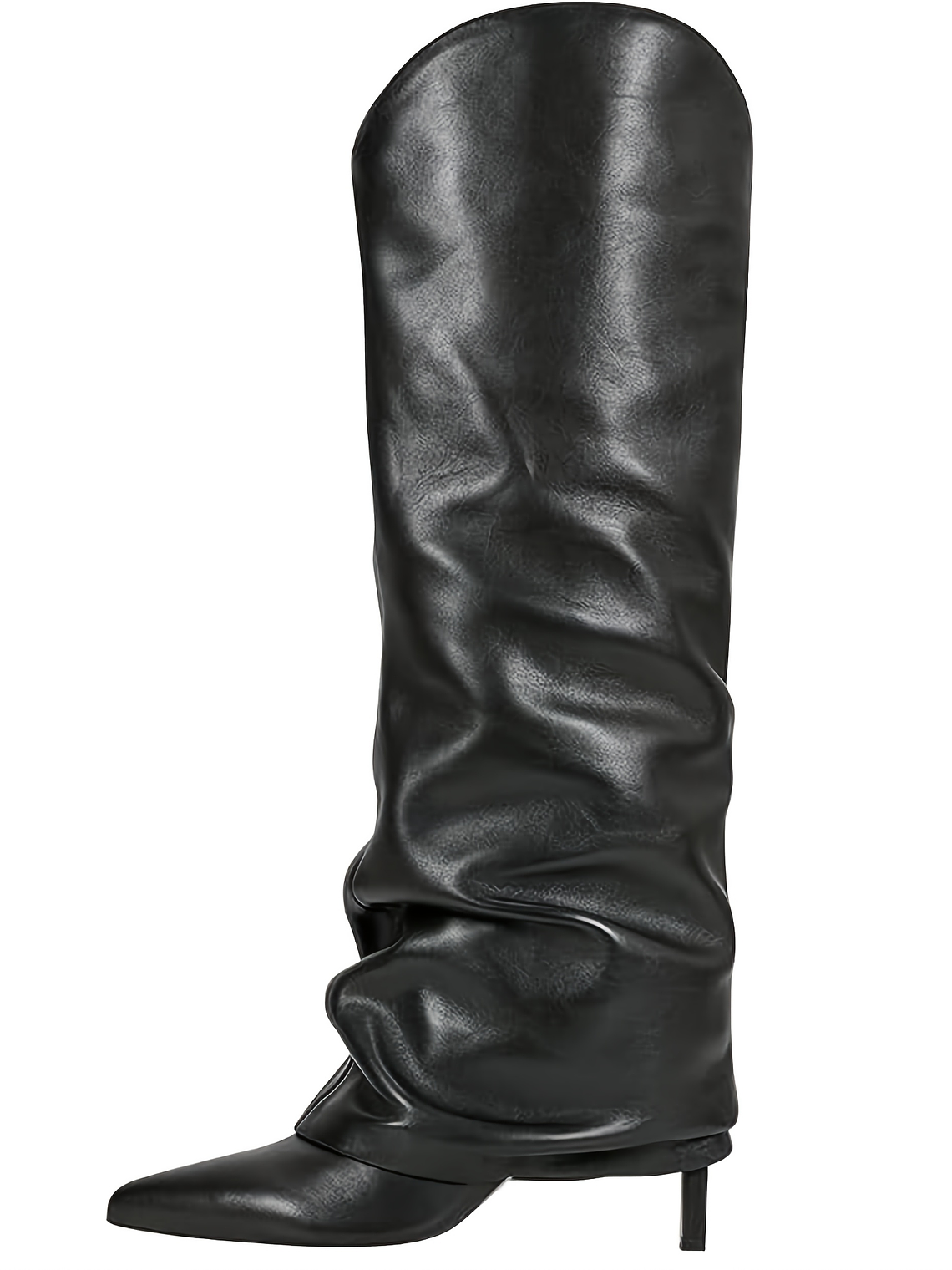 Women'S Genuine Leather Fold Over Knee High Boots - Wide Calf Pointed Toe Stiletto Heels, Pull-On Closure, All-Season Tall Booties with Cushioned Insole & Arch Support, Brown/Coffee - Versatile for Ca 3