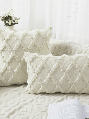 2pcs Boho Throw Pillow Covers 18x18 Inch Shaggy Plush Faux Wool with 3D Embroidery Pattern Suede Decorative Pillow Covers Luxury Cushion Covers for Couch Sofa Livingroom