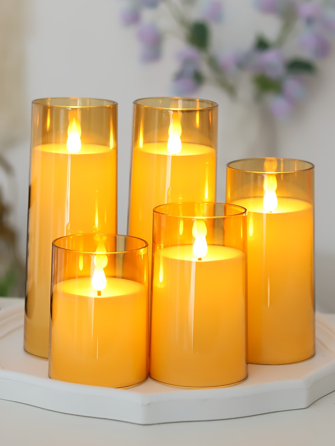 [Christmas Halloween] Halloween Christmas Decorations, Ivory Flameless Candles With Remote And Timer, 5pcs 1 AA Battery Operated Acrylic Flickering LED Pillar Candles For Romantic Ambiance And Home Ho 10